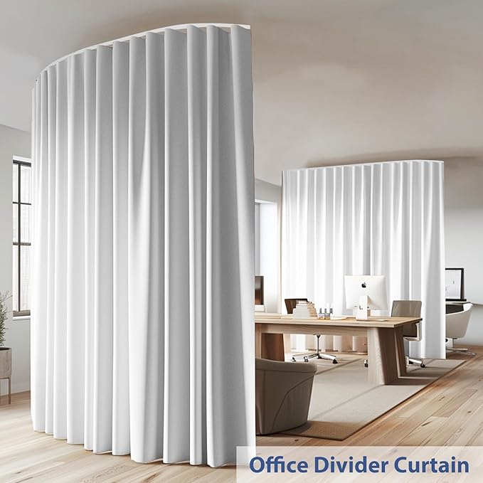 Room Divider Ceiling Mounted Curtains Track Sets Extra Wide Blackout Curtain Flexible Tracks for Bedroom Privacy Partition Separator, 1 Panel White Drape and White Rail, W12.5 x H8ft
