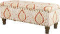 HomePop Large Storage Bench with Nailhead Trim -Orange and Cream Medallion
