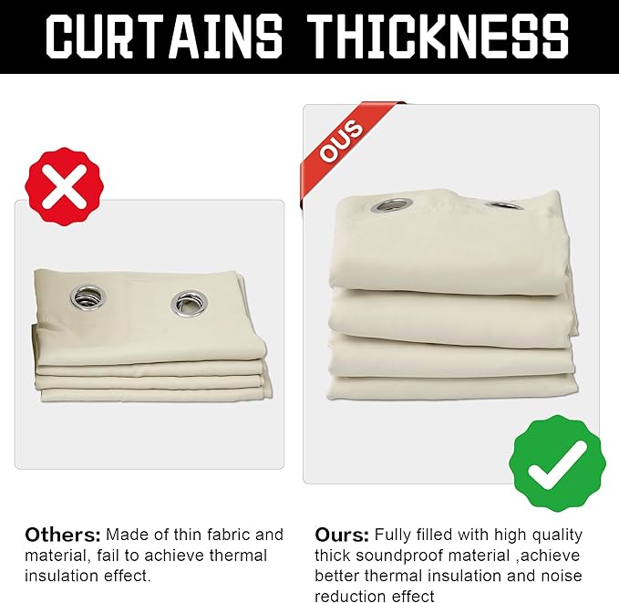 3-in-1 Blackout Curtains Soundproof Noise Reduction Curtains Beige Thermal Insulated Drapes for Winter Elegant Privacy Grommet Curtains for Living Room Bedroom (1 Panel, Beige, 50" x 108")