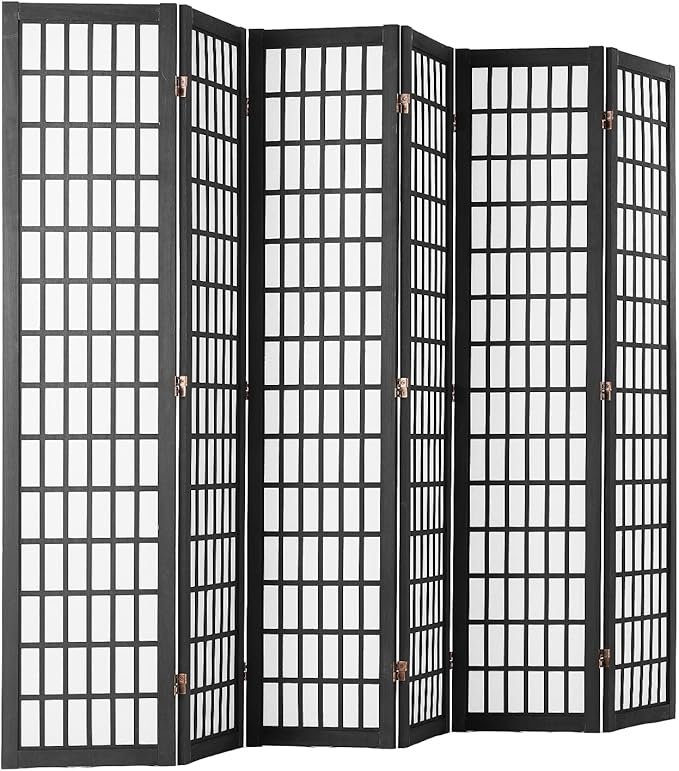 VEVOR Room Divider, 6 Panel Japanese Room Divider, Folding Privacy Screen Indoor, Portable Partition Dividers and Decoration Screens, for Room Separation, Home, Office, Restaurant & Bedroom (Black)