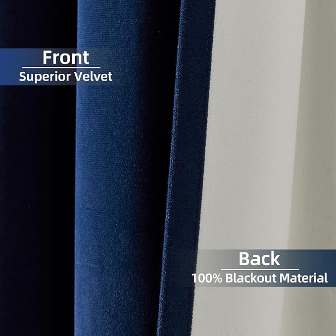 Joydeco Custom 100% Blackout Curtain 1 Panel, Soft Luxury Thermal Insulated Royal Blue Velvet Curtains for Bedroom Living Room (Rod Pocket & Back Tab, Custom Size)