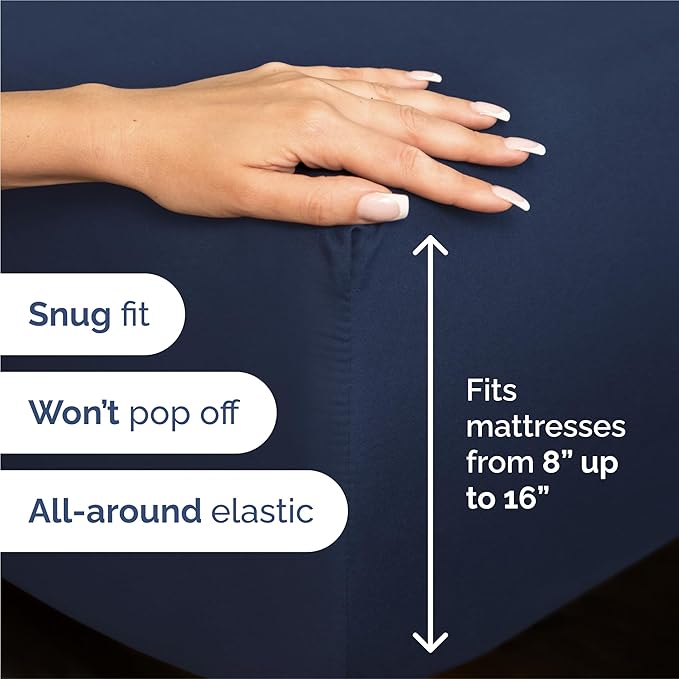 Split King 7 Piece Sheet Set - Cooling & Breathable - Hotel Luxury Bedding, Includes Fitted Sheets for Women, Men, Kids & Teens - 1 Flat, 2 Fitted Sheets, 4 Pillowcases with Deep Pockets - Navy Blue