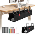 No Drill Under Desk Cable Management Tray, 28" Cord Organizer with Clamp, Fabric Cable Management for Standing Desks, Ideal for Home & Office - Black
