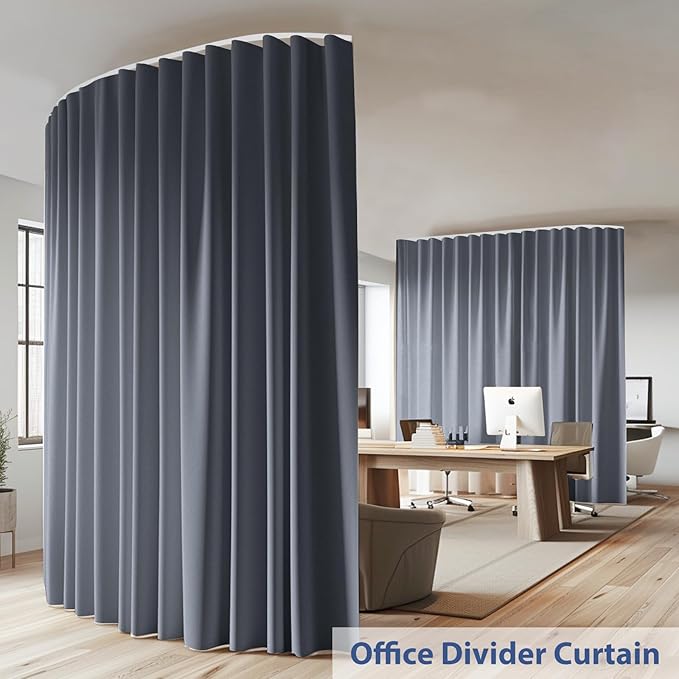 Room Divider Ceiling Mounted Curtains Track Sets Extra Wide Blackout Curtain Flexible Tracks for Bedroom Privacy Partition Separator, 1 Panel Grey Drape and White Rail, W8.3 x H9ft