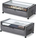 Under Bed Storage with Wheels, Rolling Under bed Storage with Metal Frame, Under Bed Shoe Storage for Space Saving, Zippered Clear Lid, Heavy-Duty Steel Base for Clothes,4XL 90L