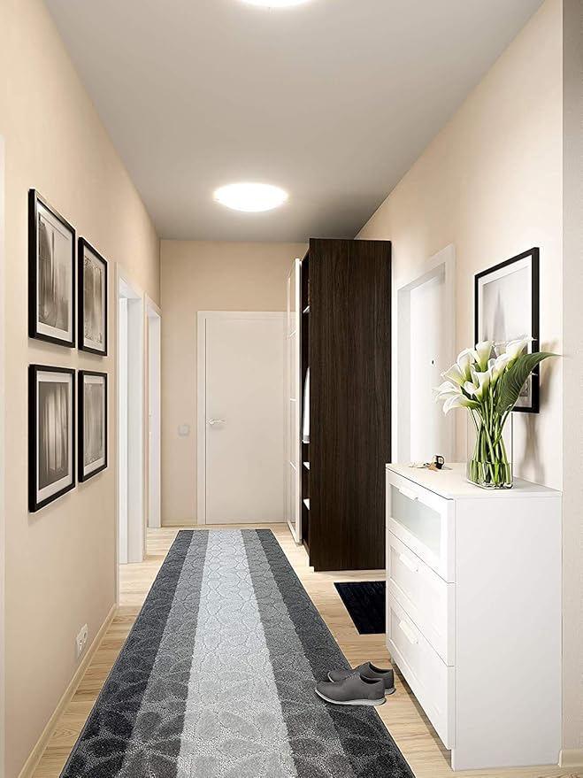 Custom Length Hallway Runner Rug,Slip Resistant,Flower Grey, 26 Inch X 23 feet, Sold and Priced Per Foot