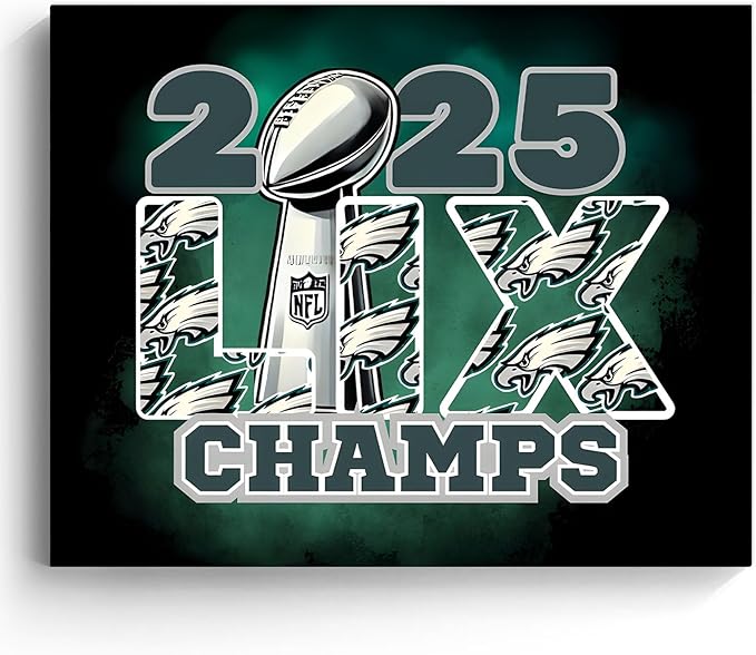 B.B.F MAKE 2025 Super Canvas Bowl Wall Art Champions Eagles Poster Print Philadelphia Oil Painting Canvas Wall Decor Sports Stars Picture Modern Bedroom Living Room Home Decoration, Framed 16x20inch