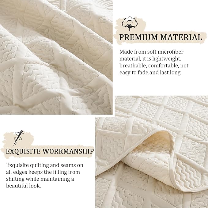 Yiran Queen Quilt Set Beige Spring Summer Bedspreads Bedding Set 3 Pieces Thin Lightweight Microfiber Coverlet with 2 Pillow Shams for All Season