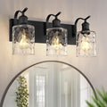 Bathroom Vanity Light Fixtures Over Mirror 3-Light Hammered Glass Wall Mounted Modern Black - VL01BKH-3