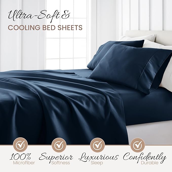 Linen Market Bed Sheets for Twin Size Bed (Navy) - Sleep Better Than Ever with These Soft and Cooling Twin Sheets - Deep Pocket Fits 16" Thick Beds - 3 Piece Twin Sheet Set
