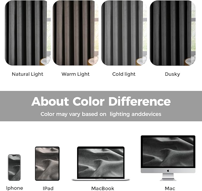 Pinch Pleated 100% Blackout Curtains for Bedroom, Grey Velvet Curtains for Living Room, Black Out Curtain 96 inch Long Room Darkening, Blackout Pinch Pleat Drapes with Hooks 2 Panels