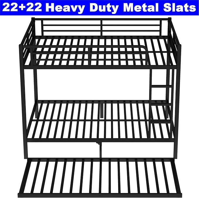 Upgraded Version Thicken Stronger Metal Heavy-Duty Full Over Full Bunk Bed with Twin Size Trundle, Bunk Bed for Adults with Ladders, Easy Assemble (Full/Full)