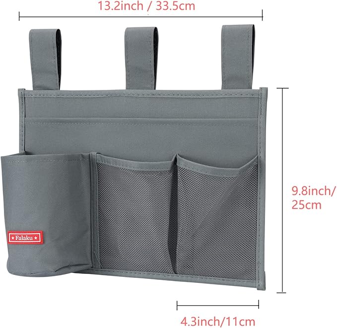 Falaku Hanging Bedside Caddy,Bedside Organizer Caddy for Bed Rails(Classic 4 Pockets-Grey)