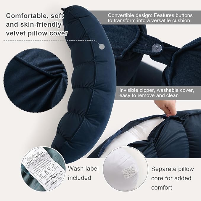 Peallow(Pat. Pend) – Long Round Body Pillow for Adults, Bolster Pillow for Sleeping, Soft and Supportive Pillow for Sleeping & Lumbar Support (Teal Blue, 29.5")