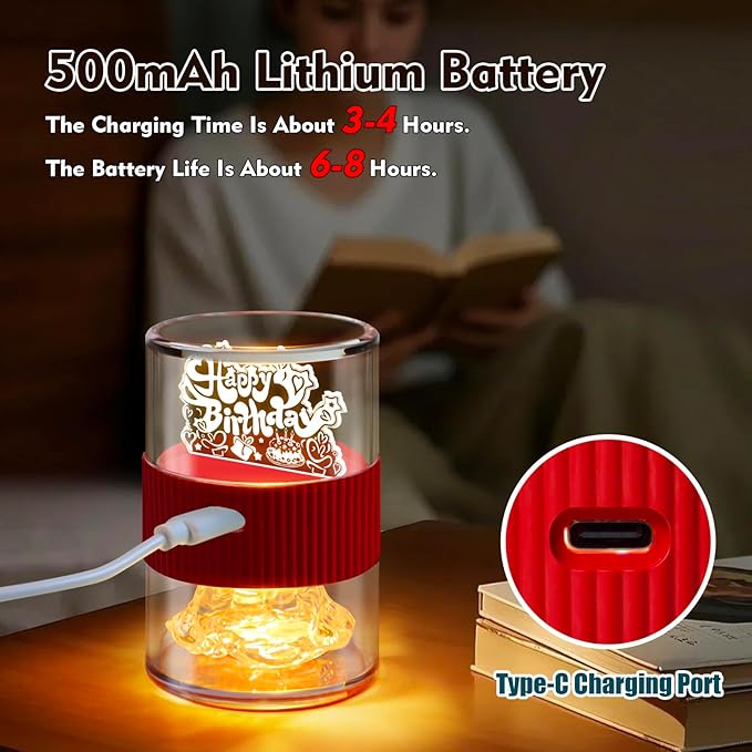 Happy Birthday Light for Table 3D Rose Flip LED Night Lights Color Changing Dimmable USB-C Input Rechargeable Touch Control Birthday Gift Lamps for Women Wife Mom Daughter