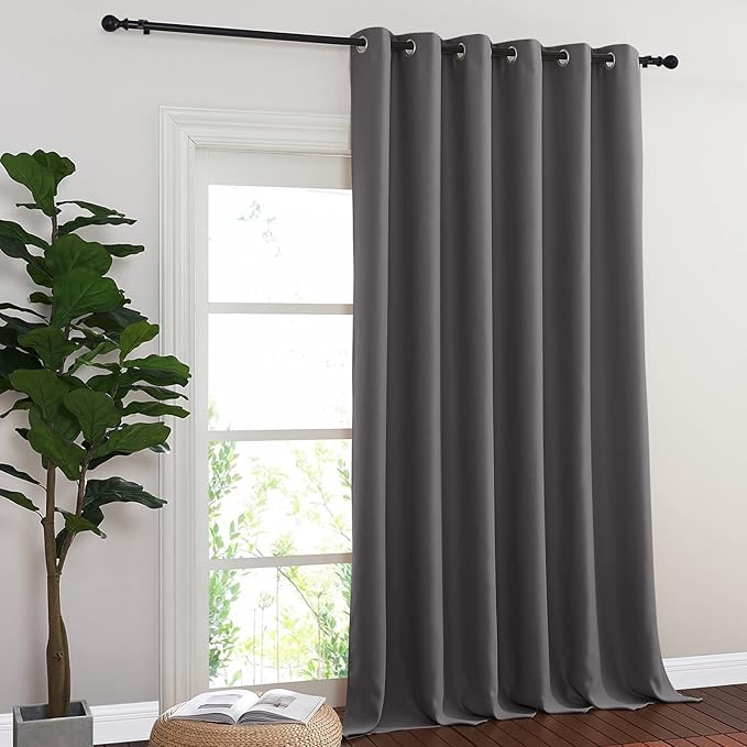 NICETOWN Blackout 102 inch Curtains for Sliding Glass Door, Grommet Thermal Insulated Room Darkening Window Treatment Sound Reducing Drapes for Room Divider, Gray, W80 x L102, 1 Panel