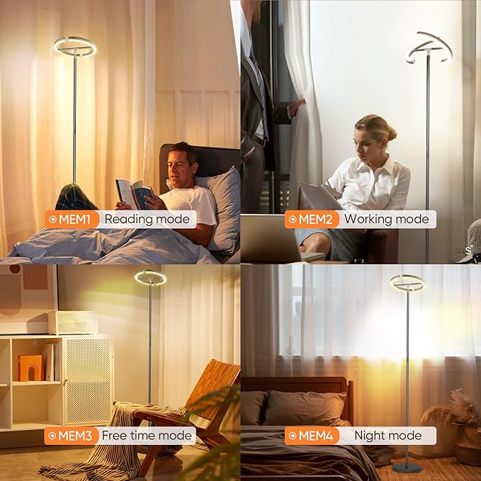 Gunmetal Gray LED Floor Lamp - Rotatable Standing Lamp for Living Room Bedroom, 22W Dimmable Floor Readig Light with Touch/Remote Control, Modern Corner Lamp for Office, Brightness Adjustable
