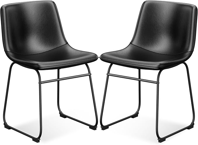 Dining Chairs Set of 8, 18 Inch Faux Leather Kitchen Dining Chairs with Back, Modern Armless Dining Room Chair with Metal Legs for Home Bistro Coffee Shops (Black)