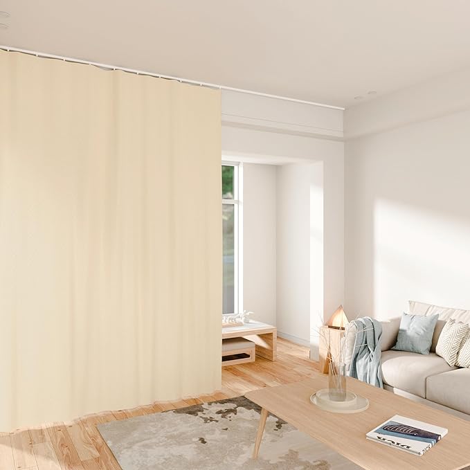 Room Divider Curtains Total Blackout Privacy Curtain Panel Room Thermal Insulated Noise Reduction Curtains for Bedroom Window Living Room Ceiling Track Curtain W 10 ft × H 9 ft Beige