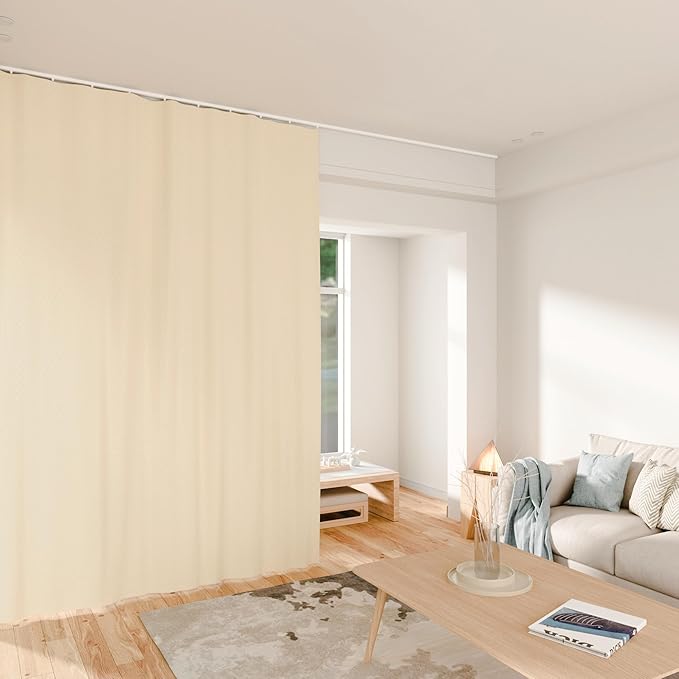 Room Divider Curtains Total Blackout Privacy Curtain Panel Room Thermal Insulated Noise Reduction Curtains for Bedroom Window Living Room Ceiling Track Curtain W 8.3 ft × H 7 ft Beige
