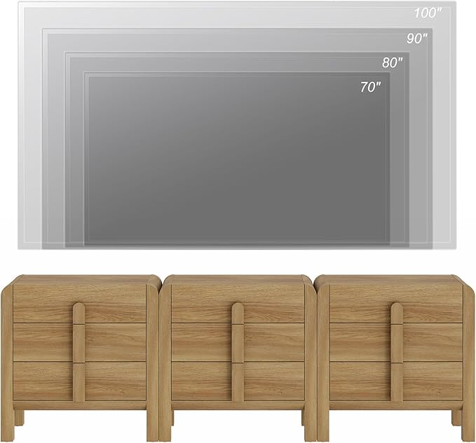 WAMPAT 3 in 1 9 Drawer Dresser for Bedroom, 94.5" Wide Mid Century Modern Wide Chest of Drawer, Wood Tall Nightstand with Curved Edge Handles, Closet Dresser TV Stand for Bedroom, Light Walnut