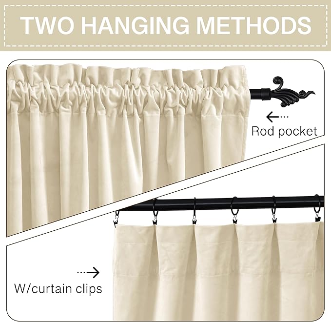 StangH Beige Velvet Curtains 94 inches Long Super Soft Luxury Home Decor Thermal Insulated Light Dimming Drapes for Living Room Sliding Door/Bedroom, W52 x L94, 2 Panels
