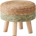 Wimarsbon Round Foot Stool Natural Seagrass Poufs Ottoman Hand Weave Footrest Stool for Couch Desk Extra Seat Step Stool with Solid Wood Legs for Hallway Patio Lounge Green