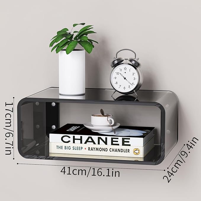 Acrylic Floating Nightstand, Bedside Table, Nightstand Shelf Wall Mounted Bedside Shelf (Black, Small)