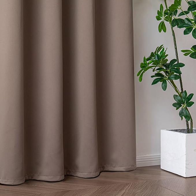 Blackout Curtains for Bedroom 1 Panel, Custom Curtains Thermal Insulated Khaki, Rod Pocket Room Darkening Drapes for Living Room Windows Luxury Decor(Custom Size,Khaki)