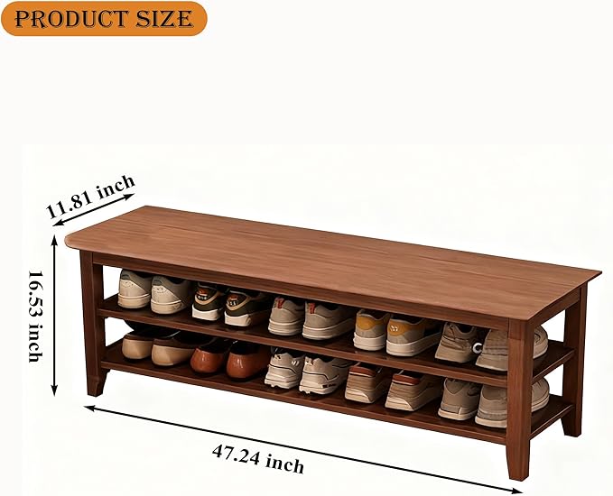 Shoe Rack Bench for Front Door Entrance, Solid Wood Shoe Bench for Closet, Entryway, Mudroom, Hallway, 47.24 inches