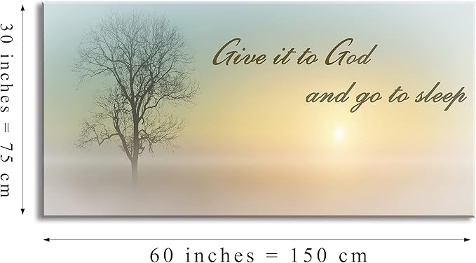 Misty Sunset & Tree Plant Picture For Bedroom Above Bed,Large White Country Wood Sign For Bathroom Canvas Wall Art,Give It To God And Go To Sleep Artwork Decor,Gallery Wrapped Gift,Inner Frame(30x60)