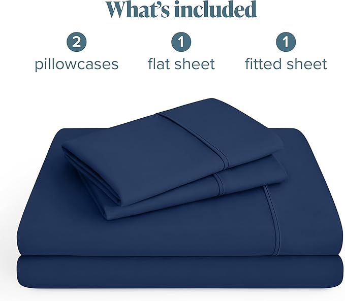 Bare Home Hotel Luxury Twin Sheet Set, Extra Soft - 4 Piece Set - Deep Pockets - Easy Fit - Cooling & Breathable - Wrinkle, Fade, Stain Resistant - Includes 2 Pillowcases (Twin, Dark Blue)