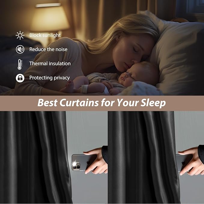 Room Divider Curtains with Ceiling Curtain Track Set Window Curtain for Bedroom,Living Room Total Blackout Thermal Insulated Privacy Ceiling Track Curtain W 6 × H 9 FT Black drape&Black track