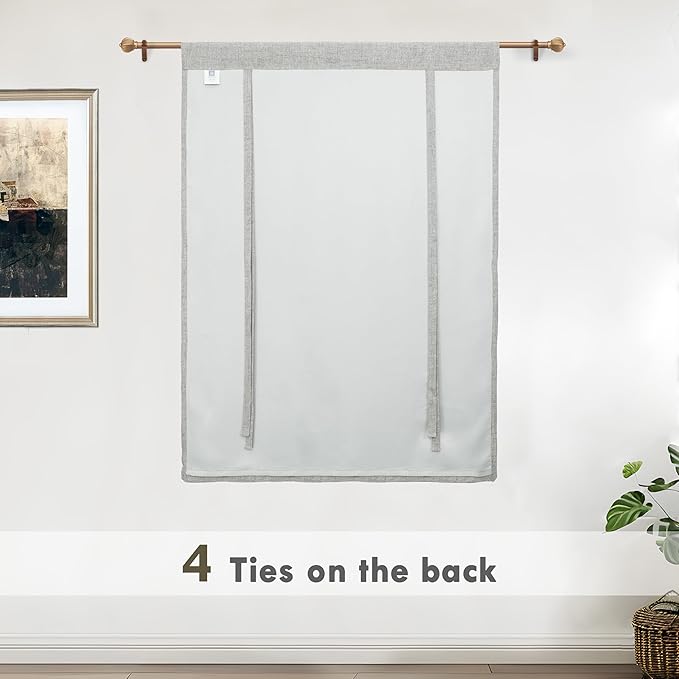 DriftAway Double Layer Linen Blackout Tie Up Curtains Thermal Insulated Fully Lined Balloon Roman Shade Bathroom Window Adjustable Rod Pocket for Small Window 31 Inch by 47 Inch Gray