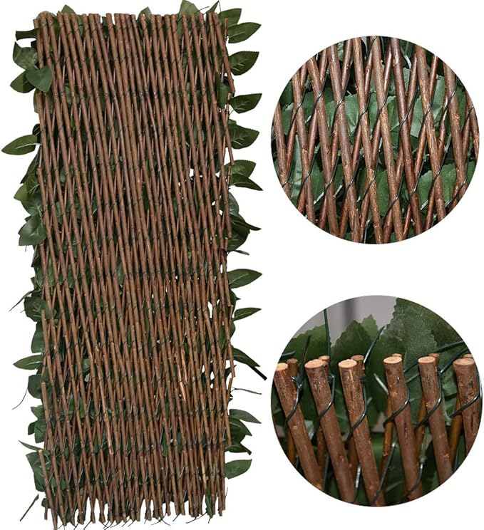 GLANT Expandable Fence Privacy Screen for Balcony Patio Outdoor,Decorative Faux Ivy Fencing Panel,Artificial Hedges (Single Sided Leaves) (4, Dark Green)