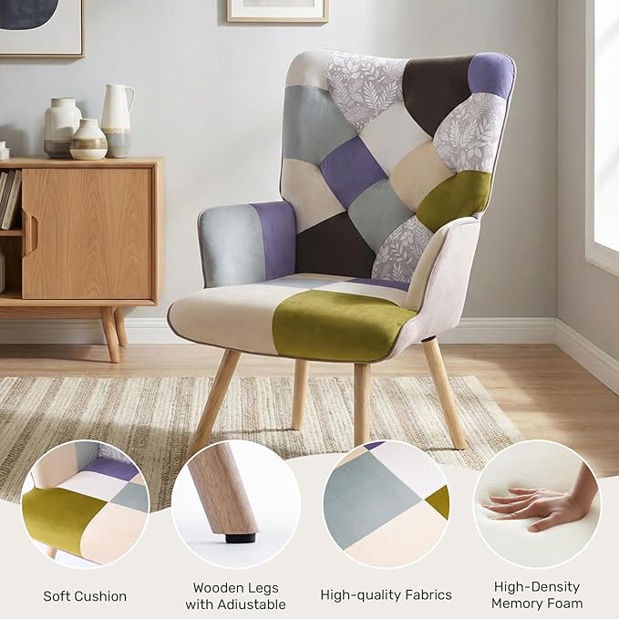 Joysoul Living Room Accent Chair Modern High Back Arm Chair, Houndstooth Pattern Bohemian Style Chairs for Bedroom Waiting Room