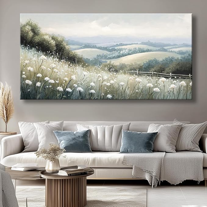 Sea of Flowers Canvas Wall Art - Modern landscape Paintings for Living Room, Bedroom Wall Decor, Framed Wall Art for Home or Office Decoration, Large wall Art 20"x40"(50CMx100CM)