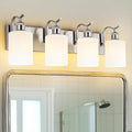 Milk Glass Bathroom Light, 4-Light Vanity Light Fixture, Brushed Nickel Wall Sconce, VL01BNW-4