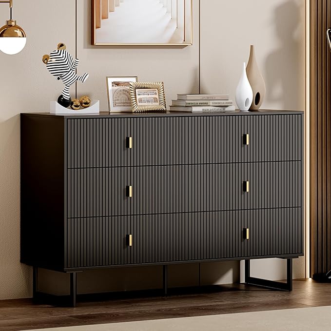 Modern Chest of Drawers with 6 Drawers,Deep Drawers,Clothes Organizer,Large Storage Cabinet for Living Room, Bedroom,Hallway,with Anti-Tipping Device,Black