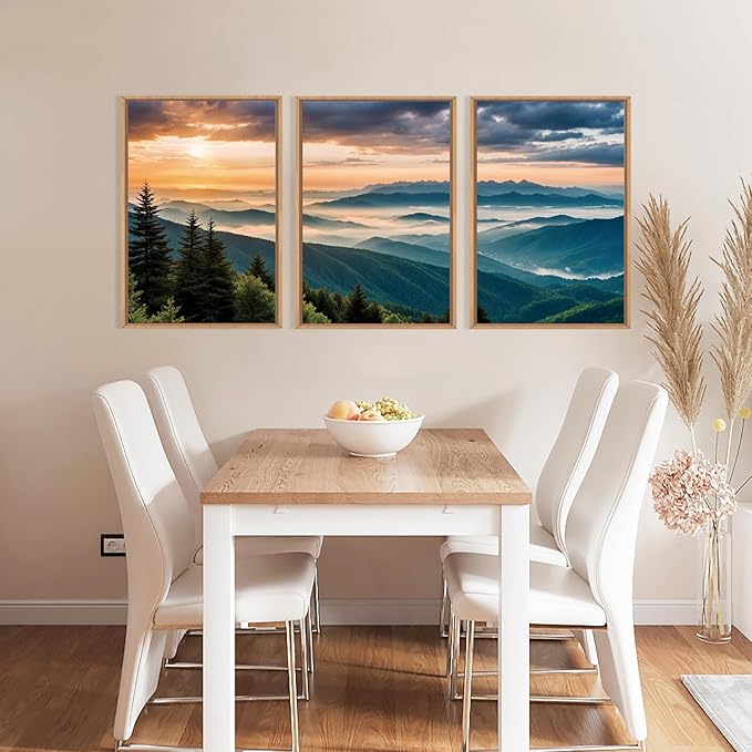 LHIUEM Large Nature Mountain Sunrise Framed Canvas Wall Art, Abstract Landscape Art Print for Living Room, Bedroom, Office - 16"x24"x3