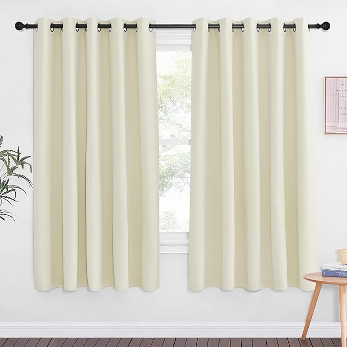 NICETOWN 66 Inch Long Blackout Curtains for Bedroom Living Room, Thermal Insulated Room Darkening Curtains, Light Blocking Blackout Drapes for Bedroom, 66" W x 66" L, 1 Panel, Beige