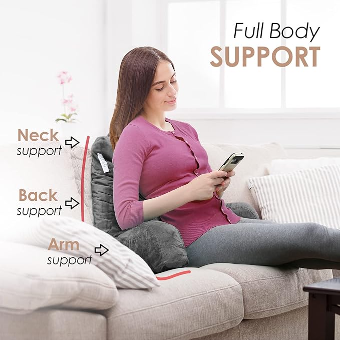 Nestl Reading Pillow for Kids & Teens with Shredded Memory Foam, Backrest Pillows for Reading, Watching, and Gaming, Use on The Couch, Bed, or Floor, Adjustable Support with Washable Cover Dark Grey