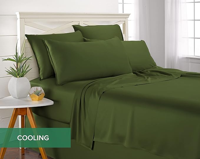 Pure Bamboo Full Sheets, Genuine 100% Organic Viscose Derived from Bamboo Bed Sheet Set, Luxuriously Soft & Cooling, Double Stitching, 2 Year Quality Promise (Full, Pesto)