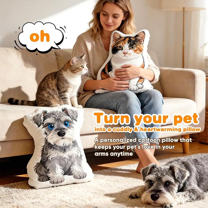VEELU Custom Face Pillow Personalized Photo Body Pillows 3D Printing Head Body Shaped Pets Plush Stuffed for Home Sofa Decor Funny Valentine's Day Gag Gifts for Couples/Him/Her (Cartoon pet Pillow)