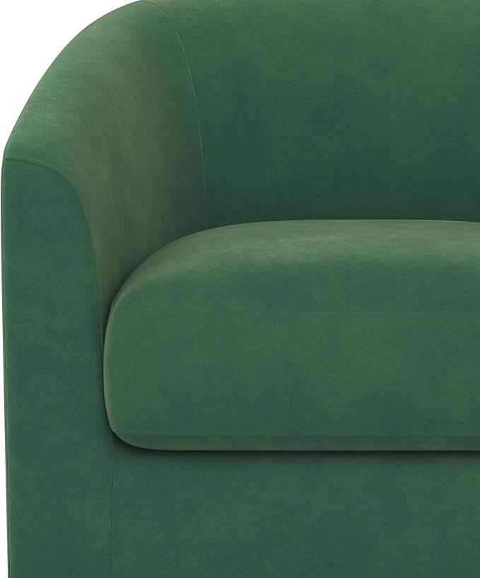 Swivel Barrel Accent Chair with Solid Wood Base, Round Velvet Living Room Arm Chairs, Modern Upholstered Comfty Reading Nook Chairs for Bedroom, Club Armchair, Single Sofa Side Chair, Green