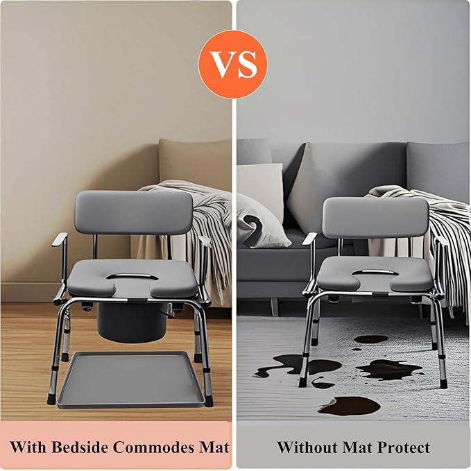 Bedside Commode Mat for Floor Protector - Silicone Bedside Toilet Mats for Seniors with Raised Edge Recyclable Non-Slip Commode Pad Under Portable Bedside Commode Adults Potty Chair (Gray, 24"X20")