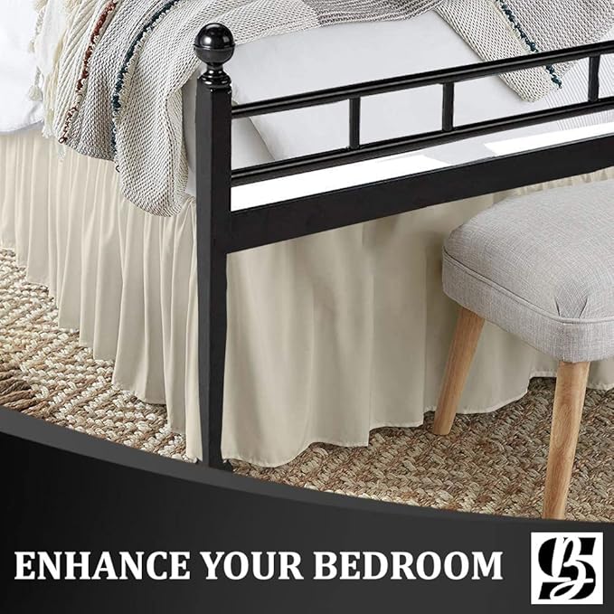 SKY BEDDINGS - King Size Ruffled Bed Skirt with Split Corners - 14 Inch Drop Dust Ruffle Bed Skirt with Platform Three Sided Coverage - 100% Microfiber, Ivory