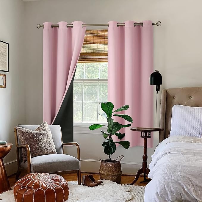 BGment Baby Pink 100% Blackout Curtains for Nursery Bedroom 72 Inch Length 2 Panels, Thermal Insulated Full Light Blocking Grommet Noise Cancelling Window Curtains for Girls Room, 42 Inch Wide Each