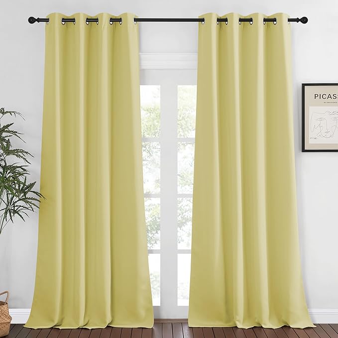 NICETOWN Blackout Room Darkening Window Curtain - Thermal Insulated Solid Grommet Blackout Patio Door Curtain/Drape for Living Room (Paler Yellow, 1 Panel, 52 by 95-inch)
