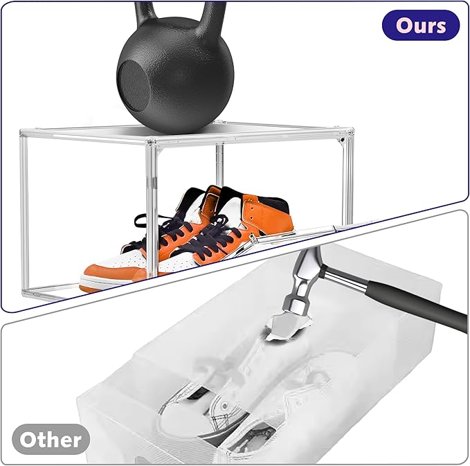 Shoe Storage 6 Pack Size 13 Acrylic Clear Shoe Storage Box Stackable Large Sneakers Display Case with Magnetic Door Hat Boxes Shoe Organizer for Closet